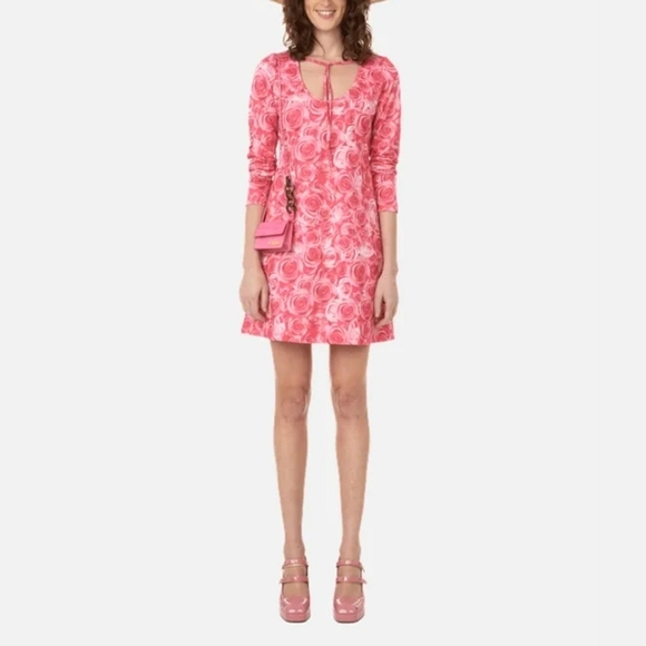 NWT Saks Potts Victoria Sexy Rose Print Long Sleeve Minidress Women's Size 2 - Picture 1 of 10
